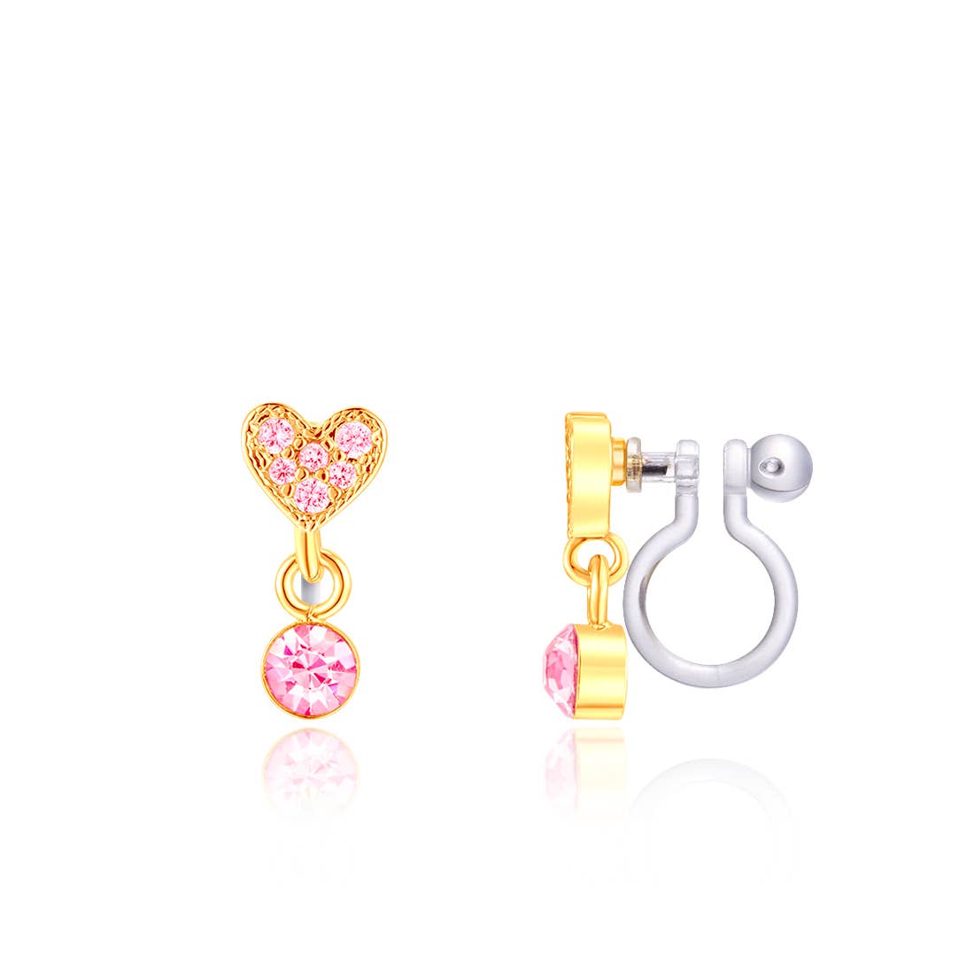 Girl Nation | Kids Jewelry | Easter Gifts - Wholesale Earrings - Kids - Little Luxe Drop CLIP ON Earrings | Heart with Pink CZ1
