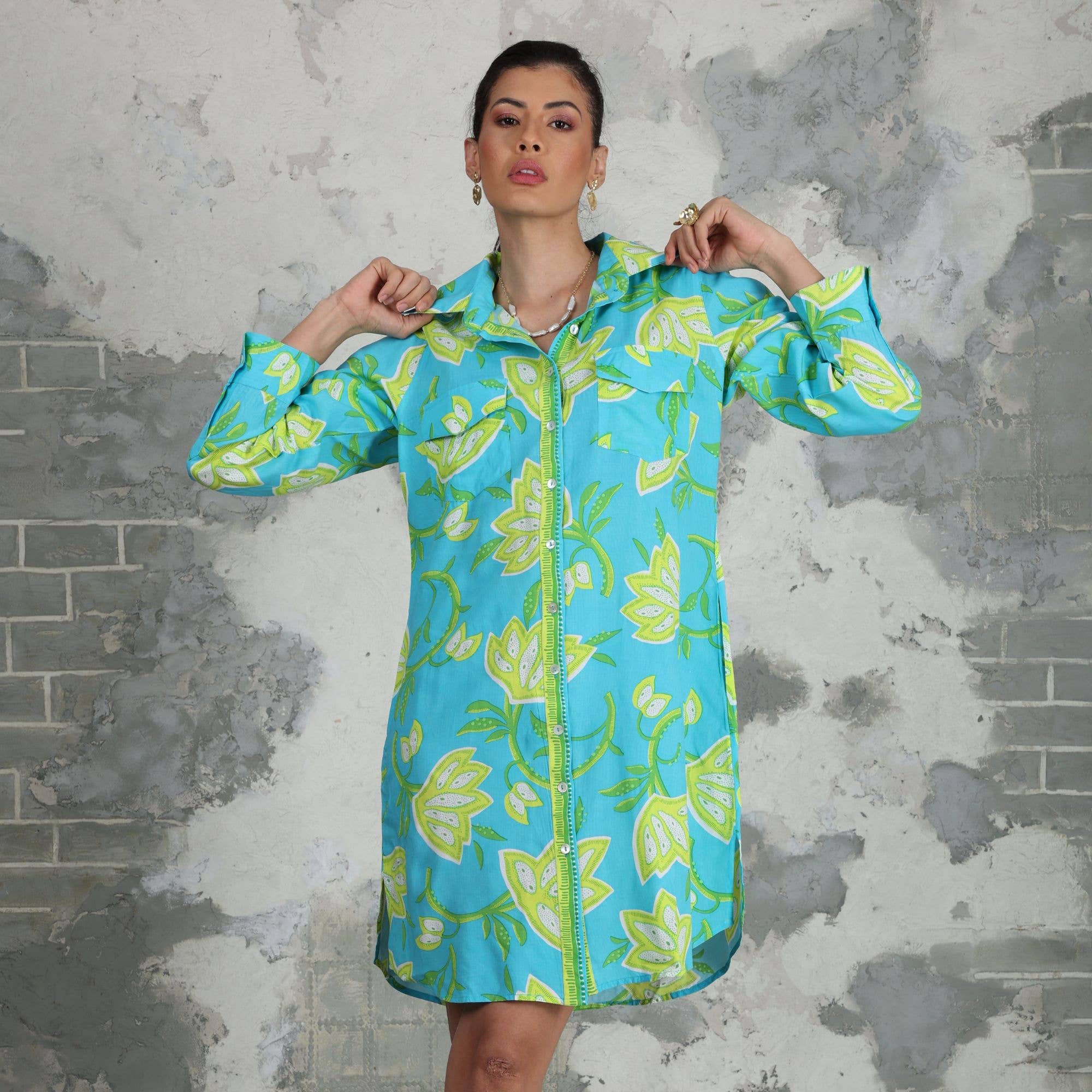 Avani Del Amour – Vestido - Mulher por atacado – Vestido camisa de manga longa com estampa floral 40563