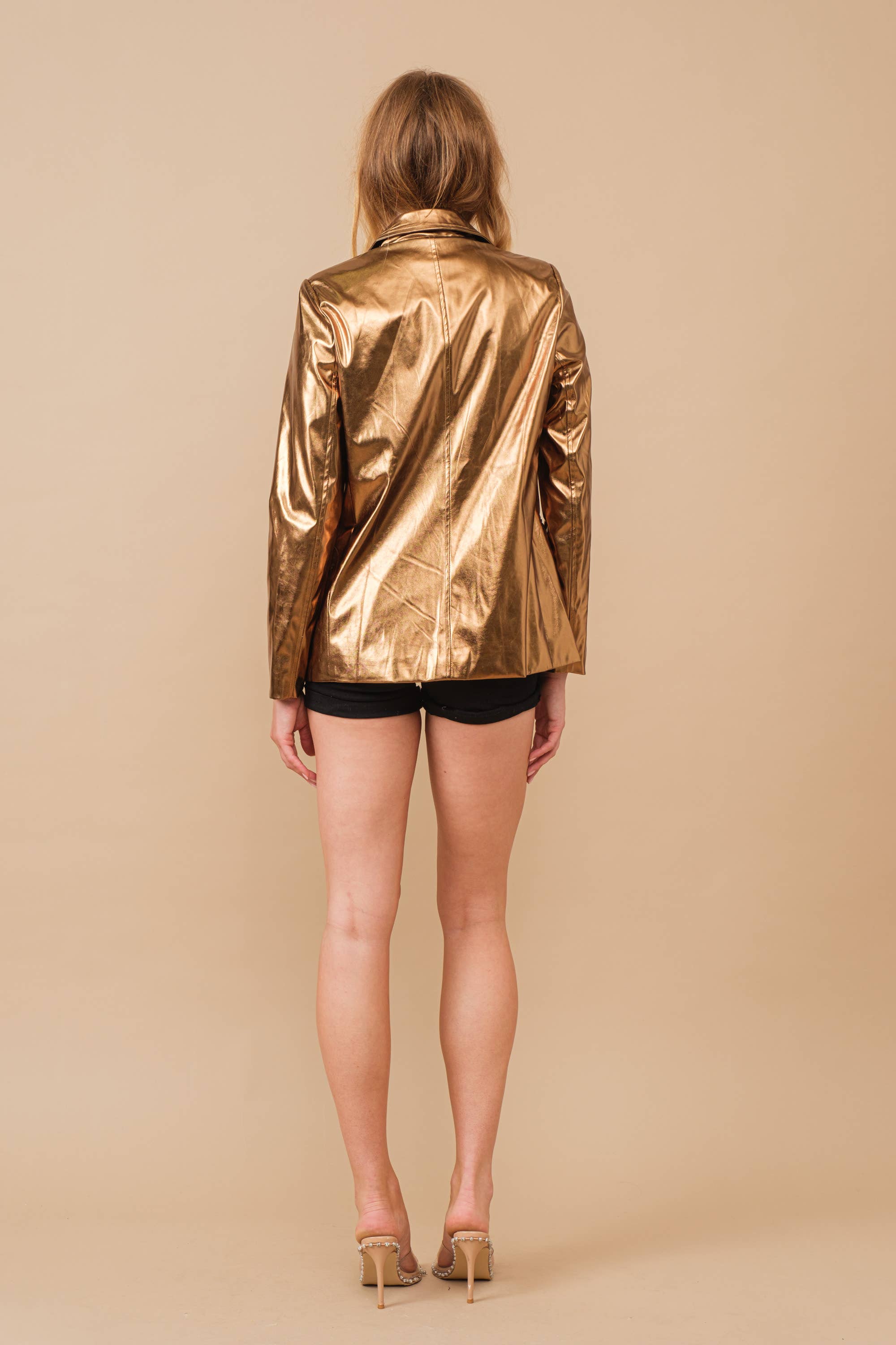 Blue B - Wholesale Blazer - Women's - 61245J - Metallic Pu Loose Single Blazer Jacket13