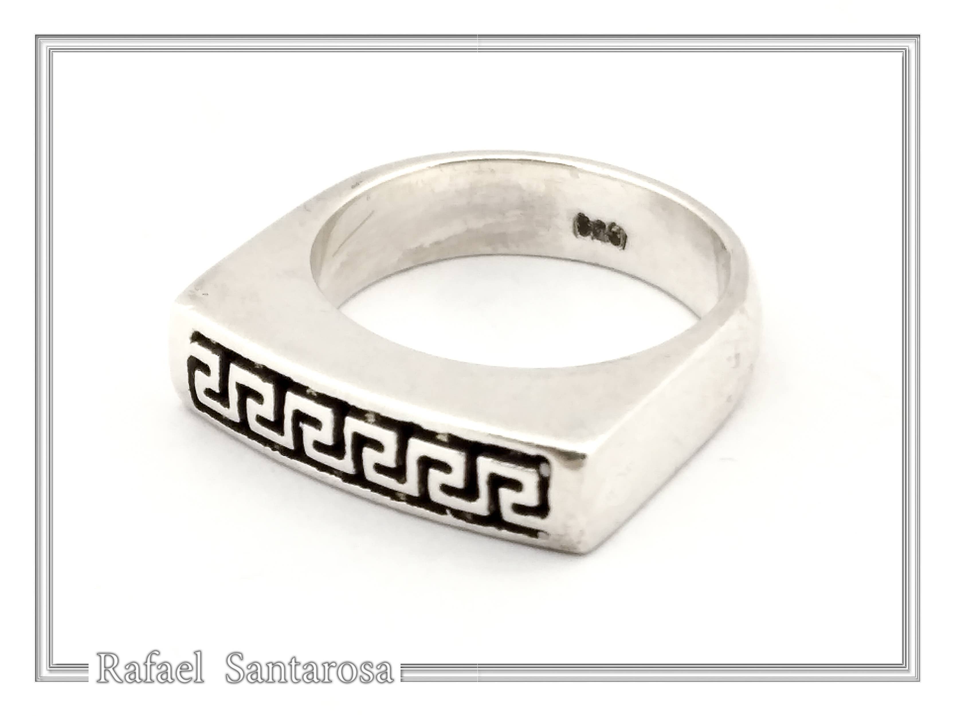 RAFAEL SANTAROSA - Venta al por mayor Anillo de banda/apilable - Anillo Meander con decoración en forma de llave griega sobre plata oxidada3