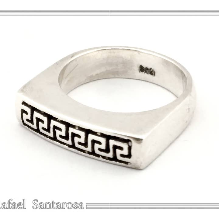 RAFAEL SANTAROSA - Venta al por mayor Anillo de banda/apilable - Anillo Meander con decoración en forma de llave griega sobre plata oxidada3
