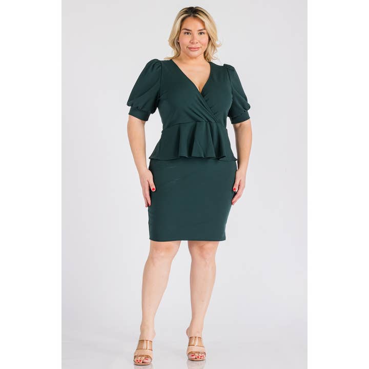 Curve Market - Wholesale Dress - Women's - PLUS SIZE SURPLICE PEPLUM SHORT SLEEVE DRESS2