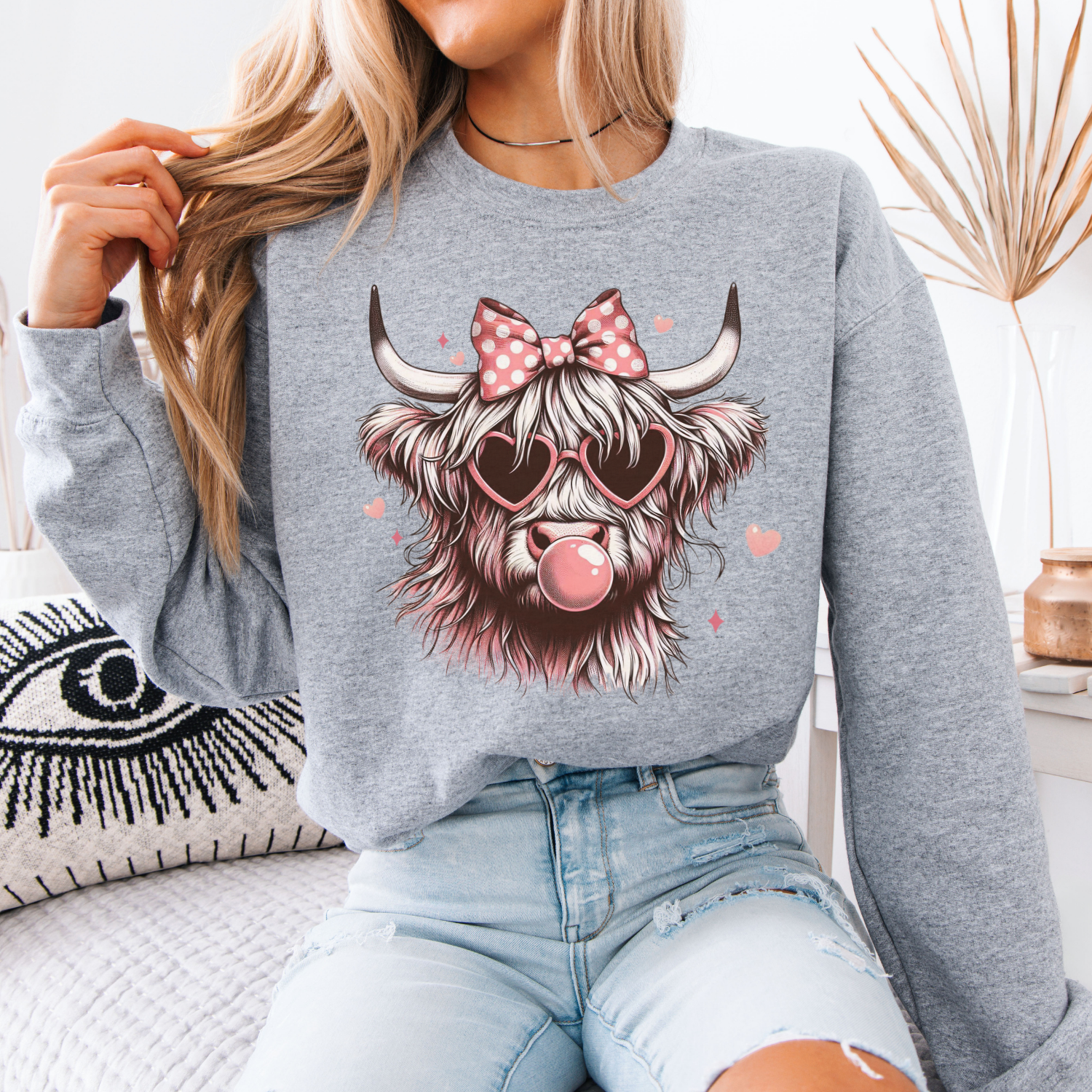 ATTA TOOD Wholesale - Wholesale Graphic Sweatshirt - Women's - Highland cow Valentine women's graphic sweatshirt, Pink bow 5