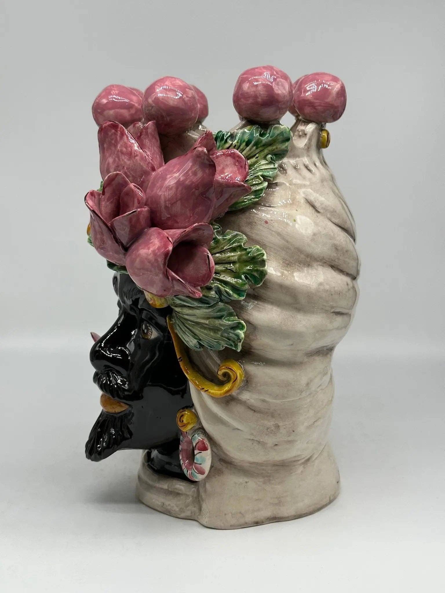 DD Ceramiche Siciliane - Wholesale Decorative Figurine - Teste di Moro Tulips Rosa Ceramica Caltagirone cm H.30 L.23 Handcrafted1