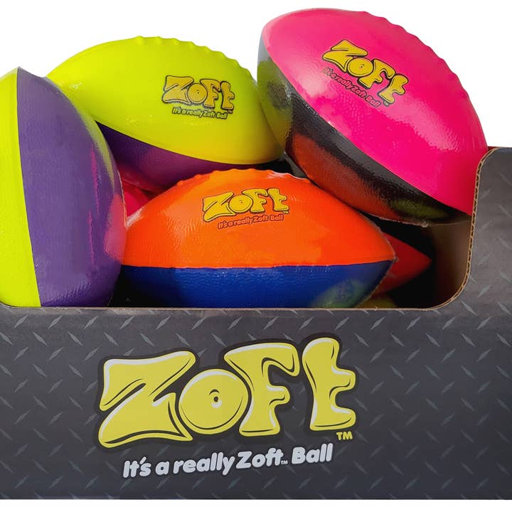 Zoft 9" Foam Football – Assorted Colors 12pc PDQ Display for wholesale by Wishbone Products