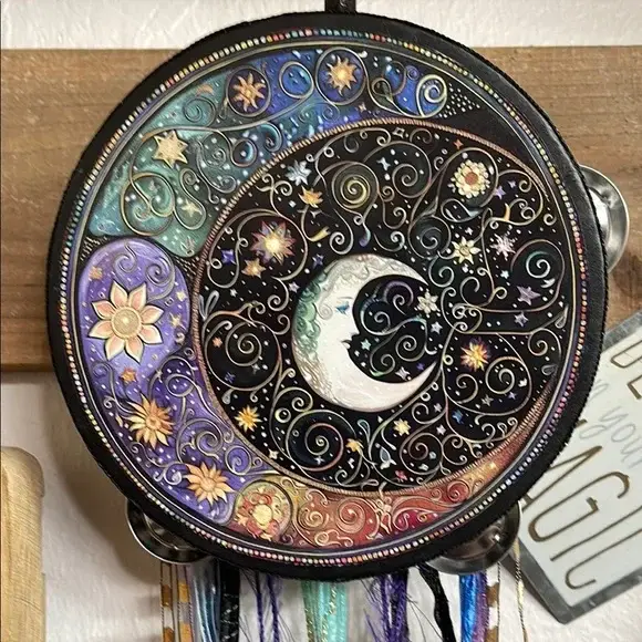 Bodhi Leaf Market - Wholesale Wall Accent - Colorful Celestial Wall Hanging Tambourine with Ribbon1