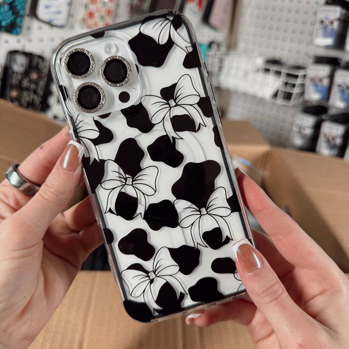 Twisted N Turquoise - Wholesale Phone Case - Women's - Clear Western Cowprint Bow Protective MagSafe Phone Case1