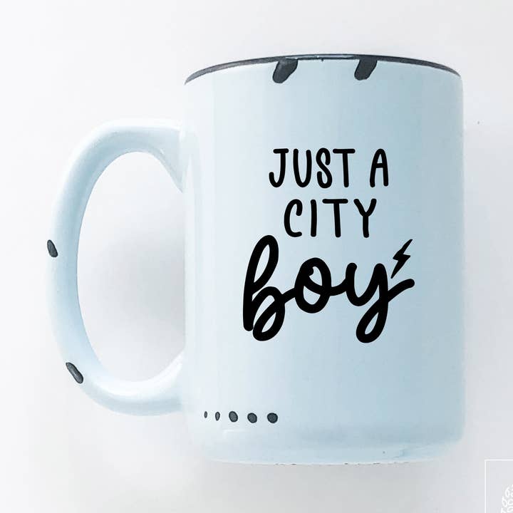 just a city boy | ceramic mug for wholesale by Prairie Chick Prints