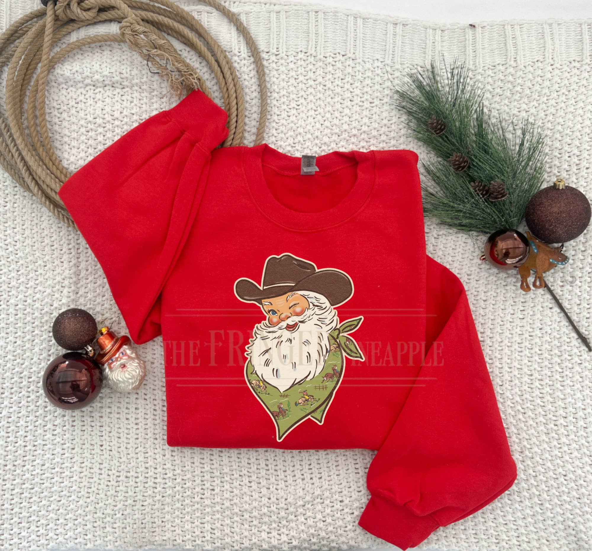 The Fringed Pineapple - Wholesale Graphic Sweatshirt - Unisex - (Red) "Jolly Ol' Santa " Sweatshirt or Tee