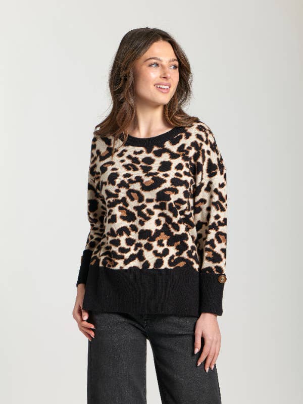 Leopardenpullover mit weiten Bündchen - Latte Multi für den Großhandel von APNY