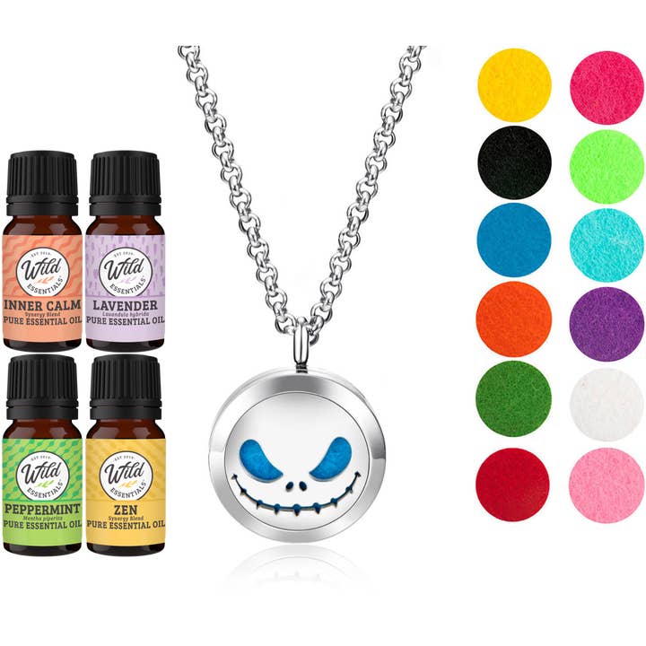 Jack Skullington Necklace Diffuser with 4 essential oils for wholesale by Wild Essentials
