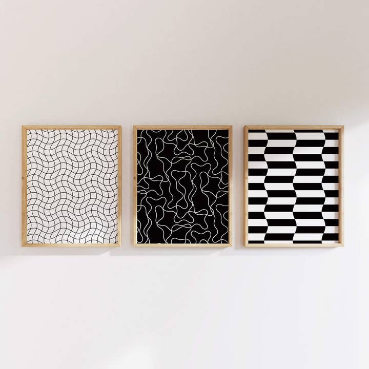 My Darlin' - Wholesale Art Print - Striple Double • Black and White Wavy Checker Op Art Print1