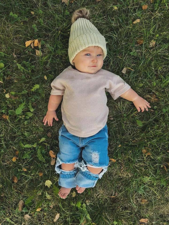 Beige Pom Beanie for wholesale by Lettie Grays Clothing