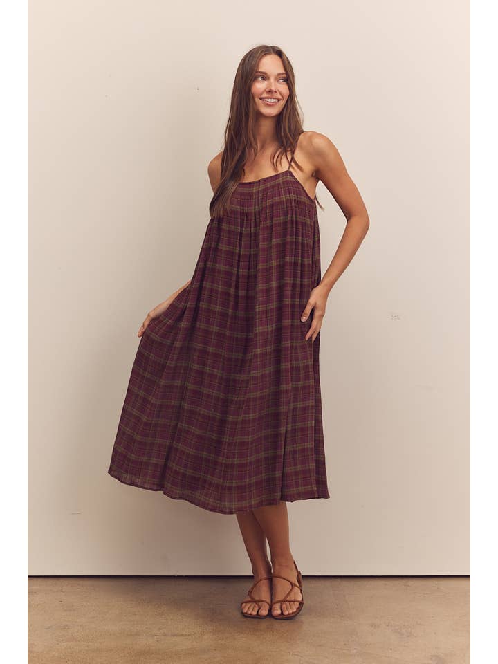 Berry Pleated knee cami dress for wholesale on Faire