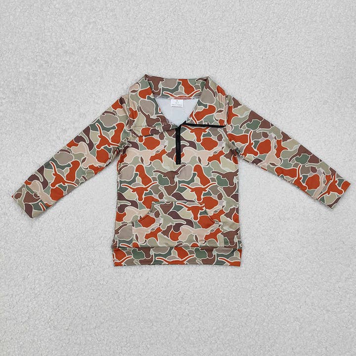 Baby Boys Camo Longhorn Long Sleeve Zip Pullovers Tops for wholesale by Aier Wholesale