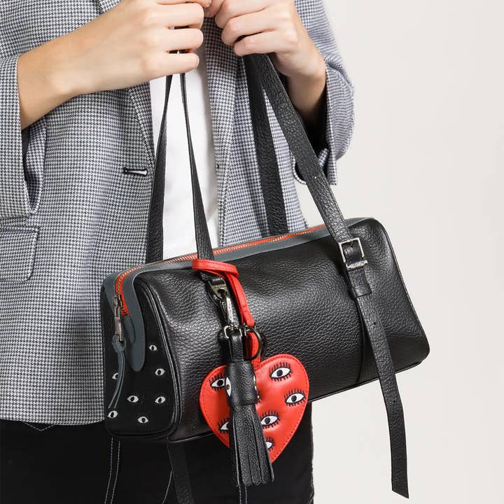 Min & Mon - Wholesale Satchel - Women's - Esther Black Satchel Mini Bag - All Over Eyes Embroidery1