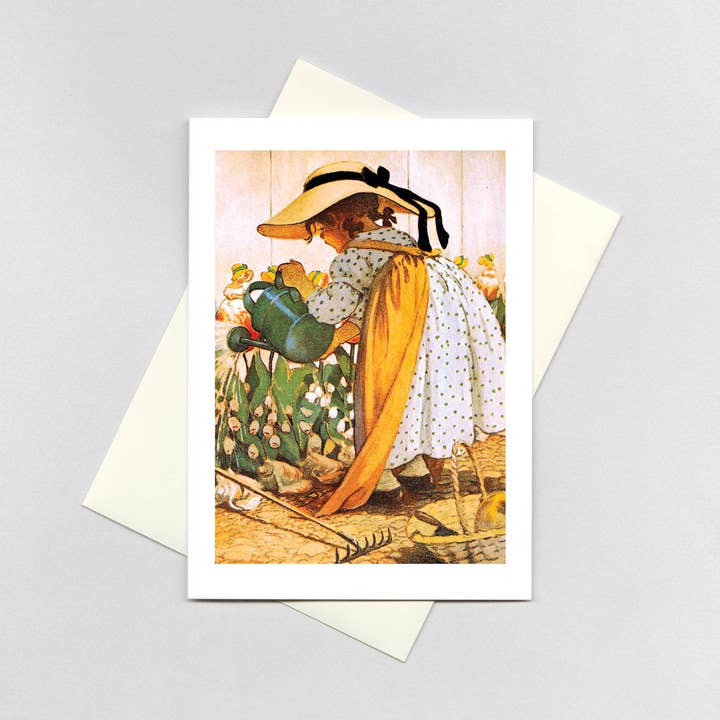A Girl Watering Her Garden - Friendship Card for wholesale by Laughing Elephant