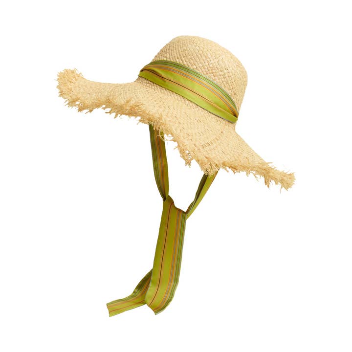 Vert Bonnet en raphia Frida x LOST PATTERN « Frida's Garden » avec cravate en ruban, vert en vente sur Faire3