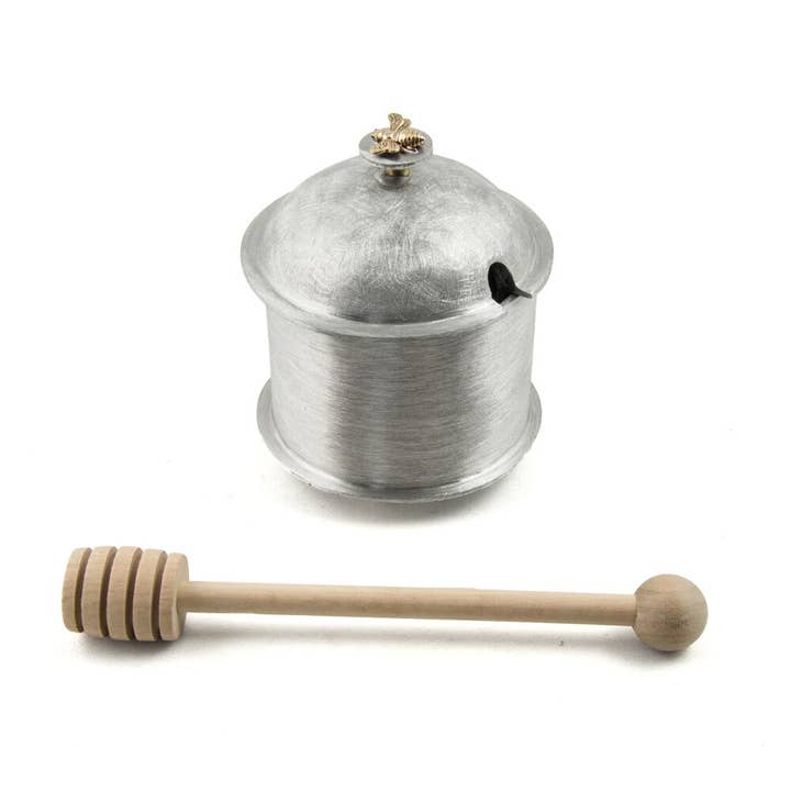 Elegant Metal Honey Jar with Bronze Bee for wholesale by Joy Stember Metal Arts Studio LLC