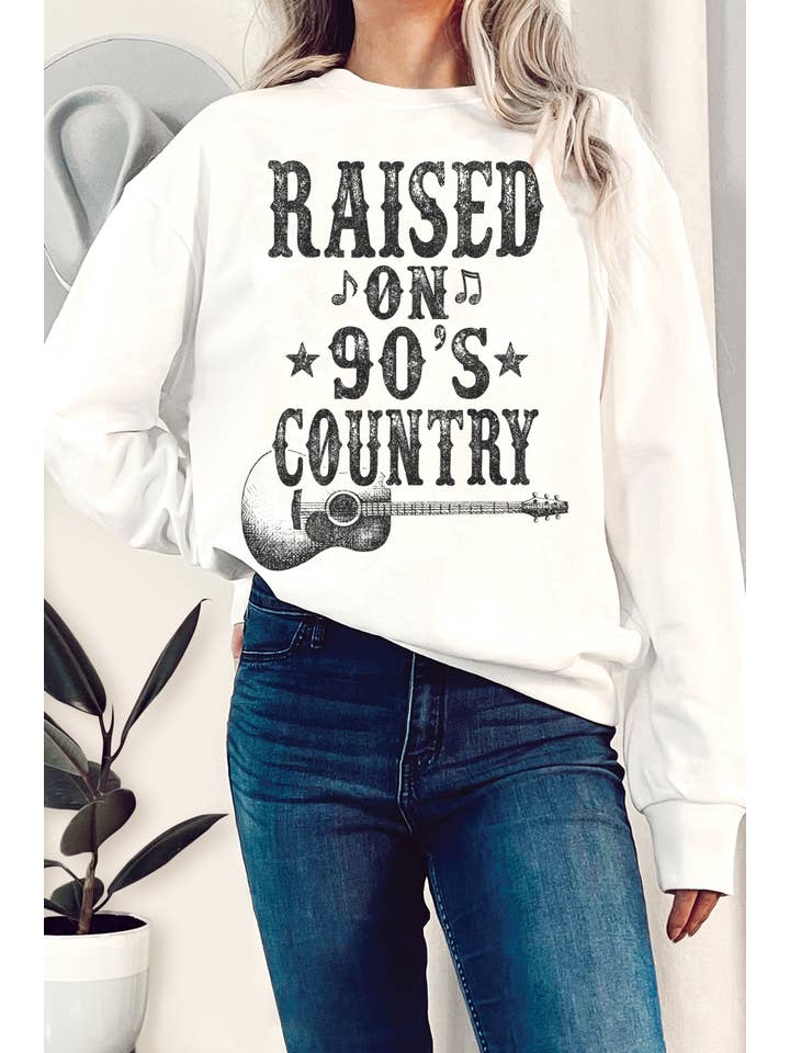 Rustee Clothing – Engroshandel Grafisk Sweatshirt - Dame – REJST PÅ 90"ERNE COUNTRYMUSIK GRAPHIX TERRY SWEATSHIRTS