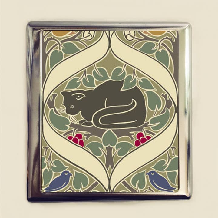 Art Nouveau Black Cat Business Card ID Holder Wallet Blue B for wholesale by FringePop