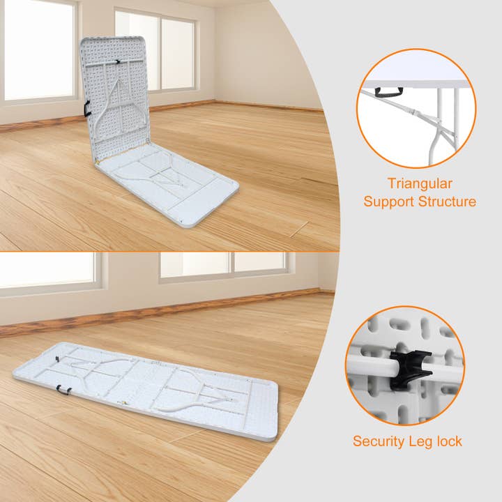39F Inc. - Wholesale Patio Table - 4/6/8ft Folding Table for Camping, Picnics & Parties, White11