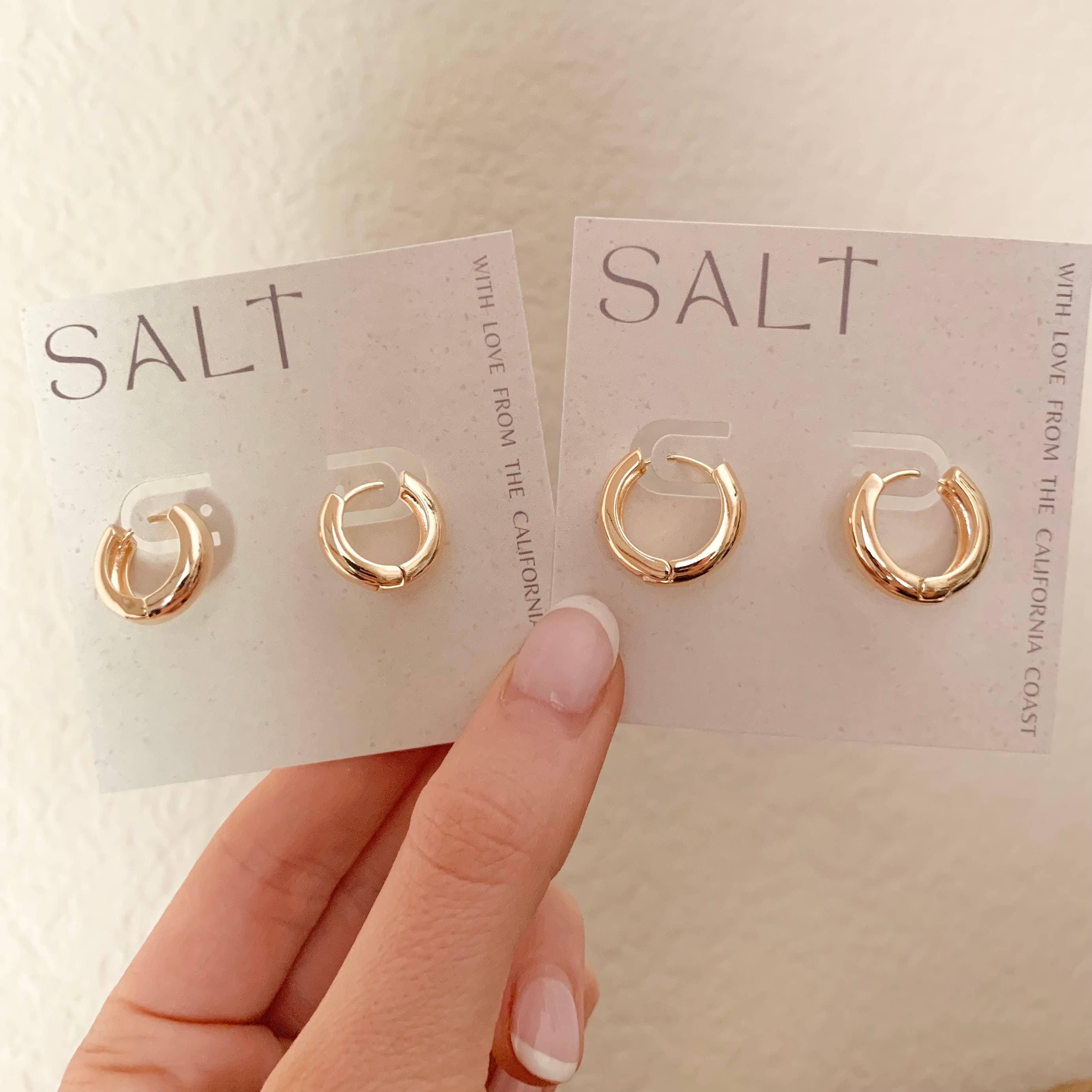 SALT by Sarah Curtis - Wholesale Hoop Earrings - CHUBBIE HOOPS | gold | everyday hoop earrings | clasp hoops2