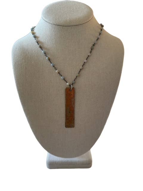 Kaya hamret kobber og Amazonit halskæde for engroshandel hos Mon Amie Jewelry