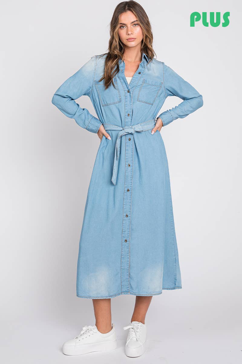 ZiA Apparel - Wholesale Dress - Women's - Denim Midi Shirt Plus Size Dress8