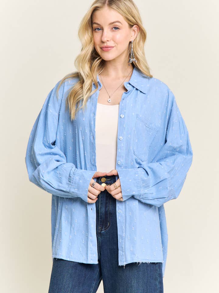 DENIM CONTRAST PANEL BUTTON-UP SHIRT - CET4144 for wholesale by ADORA LA