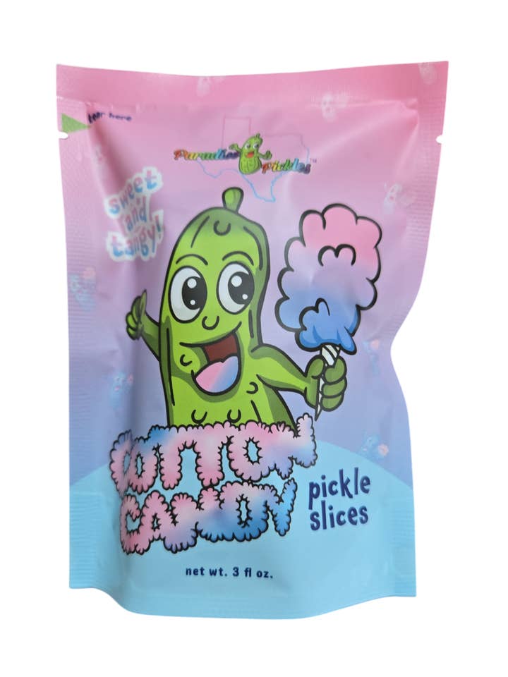 25 Cotton Candy Pickle Snacks! for wholesale by Paradise Pickles LLC