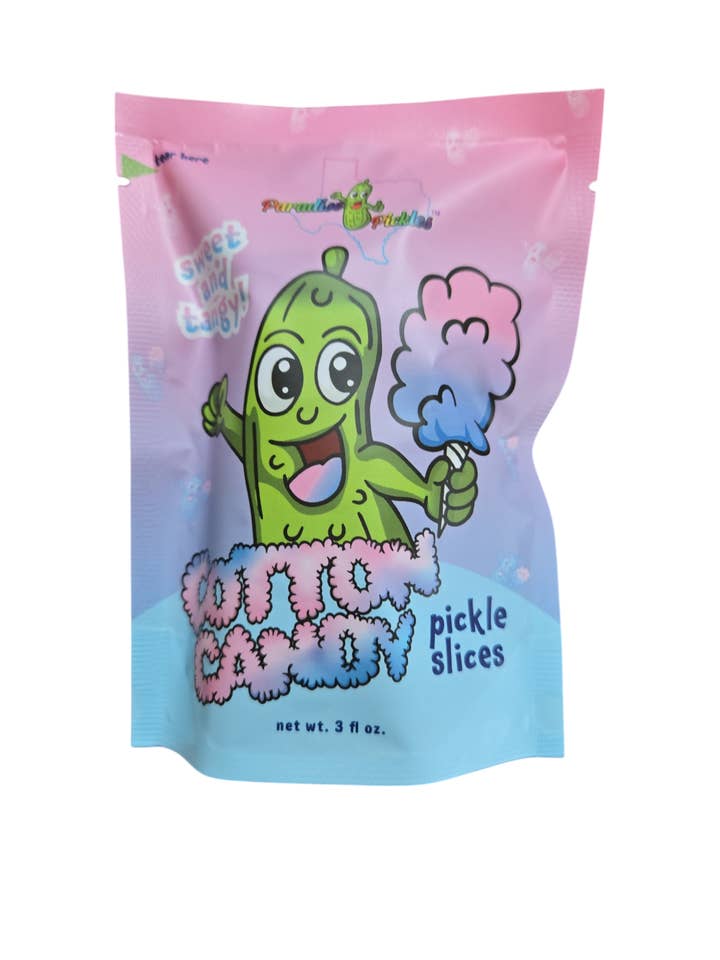 25 Cotton Candy Pickle Snacks!  for wholesale by Paradise Pickles LLC