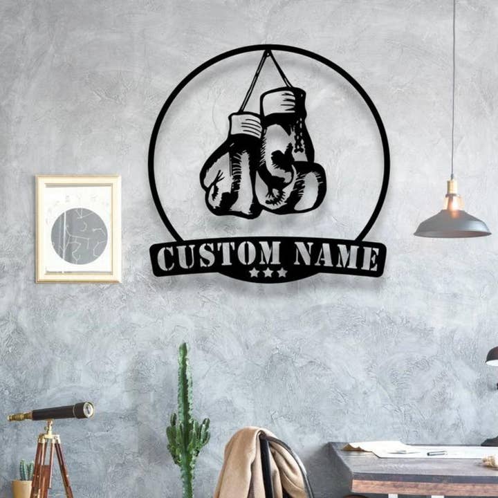 Op maat gemaakte Amerikaanse bokshandschoenen met metalen bord, Boxing Club Wall Deco voor wholesale door Glow Neon