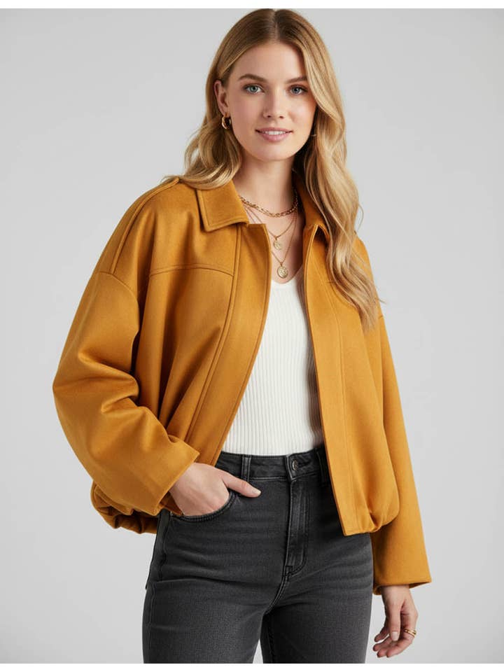 Sweetkama - Wholesale Jacket – Women's - Ladies Faux Suede Shirt Collar Zip-Up Cropped Jacket17