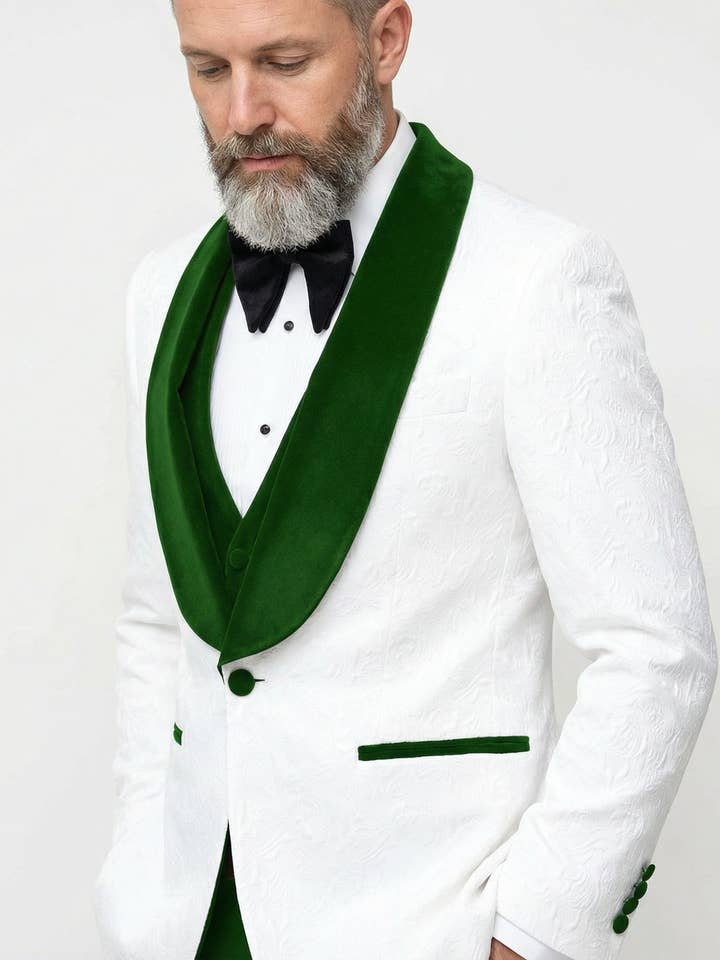 Men's Vested White Paisley Wedding & Prom Tuxedo for wholesale by Ferrecci