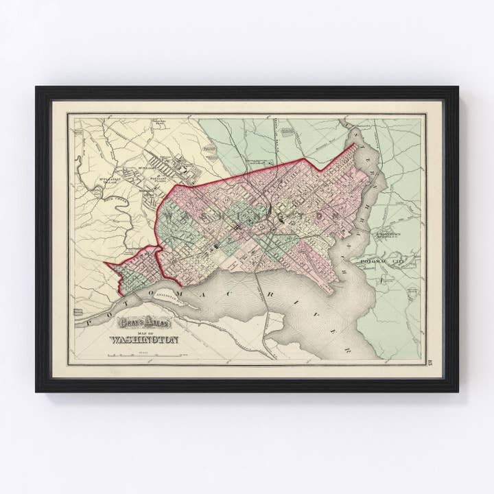 Vintage Map of Washington, DC 1874 for wholesale by Ted's Vintage Art