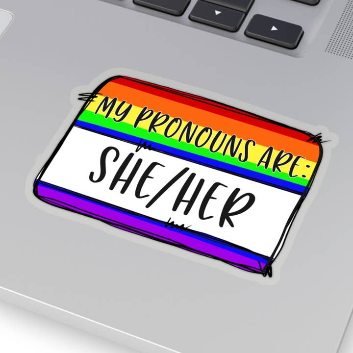 My Pronouns Are She/Her LGBTQ Pride Stickers for wholesale by Sparkle By Asha