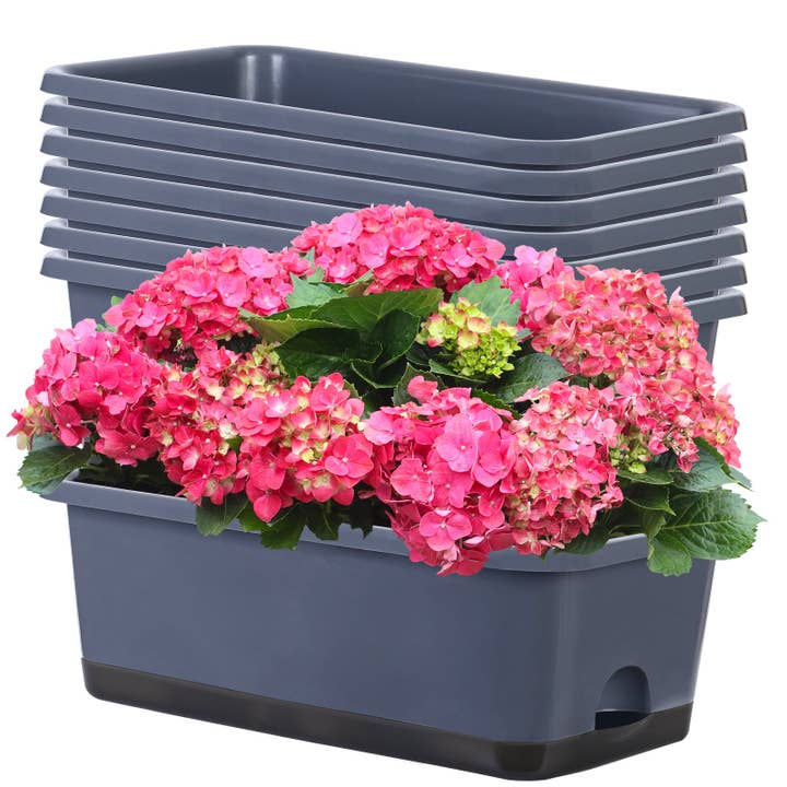 Jardinières de fenêtre OLiz 8 pièces, pots de fleurs rectangulaires de 17 pouces avec trous de drainage et plateaux, jardinières pour légumes pour rebord de fenêtre, patio, jardin, balcon, maison, porche, cour, intérieur, extérieur (Gris)--SC11 pour la vente par Dryades