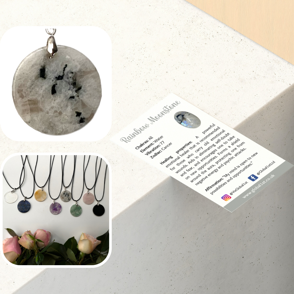 VIE - Vendita all'ingrosso Collana con ciondolo/pendaglio - Ciondolo a moneta di pietra preziosa con cordino nero20