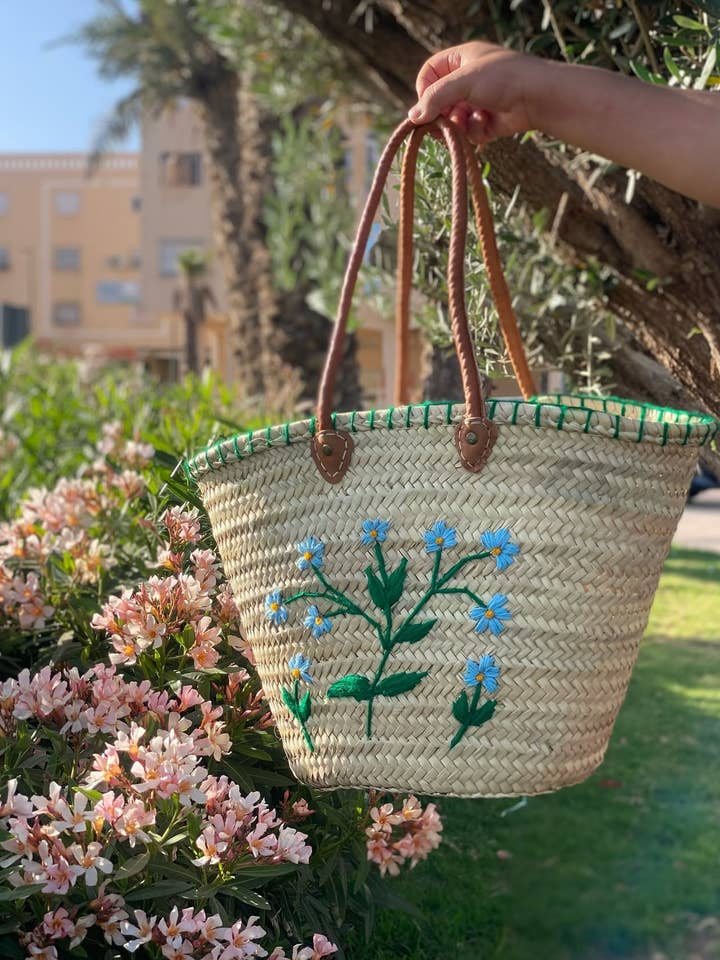 Bolso marroquí de paja con asas de cuero - Cesta de mercado francesa para venta al por mayor de Mikwi