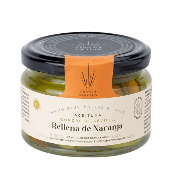The French Farm - Wholesale Olives - Triana Olivas Orange stuffed Gordal Olives 9.88oz0