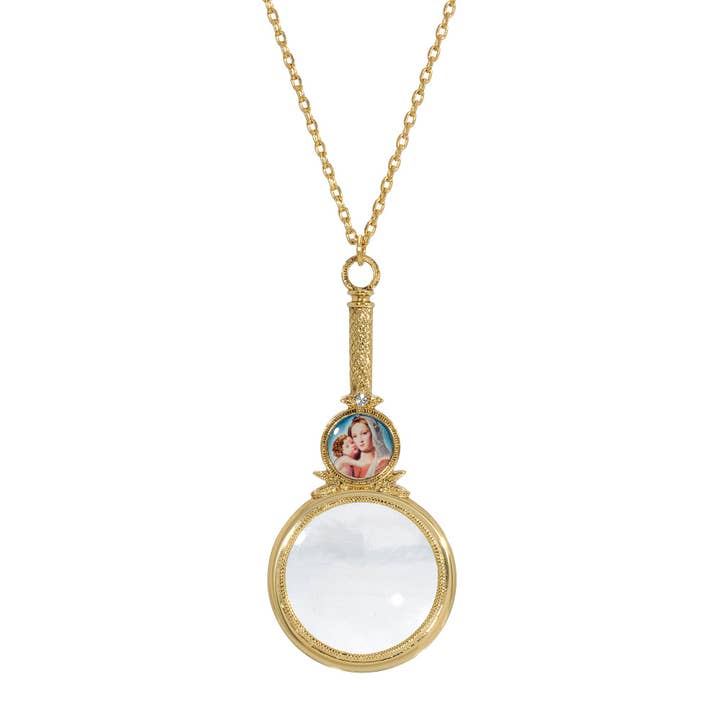 1928 Jewelry - Vendita all'ingrosso Collana con ciondolo/pendaglio - Collana con lente d'ingrandimento con Maria e Bambino, simboli della fede
