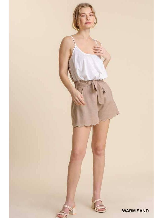 Vanilla Monkey - Wholesale Shorts - Women's - Linen Elastic Waistband Scallop Trim Shorts3