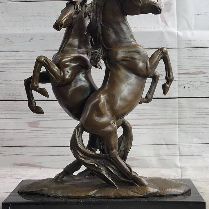 Bronzhaus - Wholesale Sculpture - Two Rearing Stallions Horses Bronze Sculpture Statue Horse Lover Decor Signed Art on Marble Base