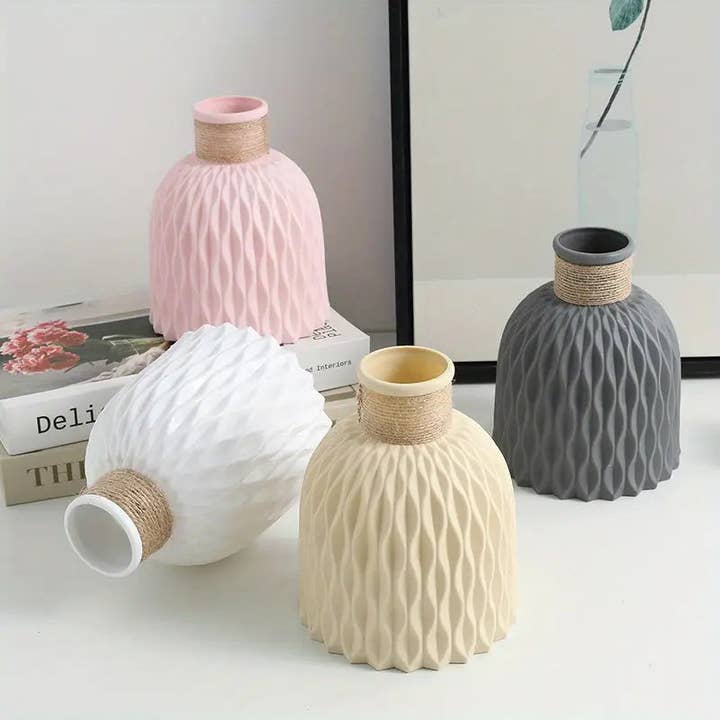 Elegant Morandi-Inspired Water Ripple Vase - Durable Plastic, Non-Slip Hemp Rope Design and other Purchase Wholesale plastic vase. Free Returns & Net 60 Terms on Faire trending on Faire.