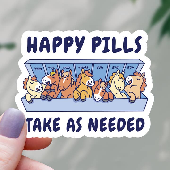 Horse Happy Pills Sticker - 3" for wholesale by Mimic Gaming Co