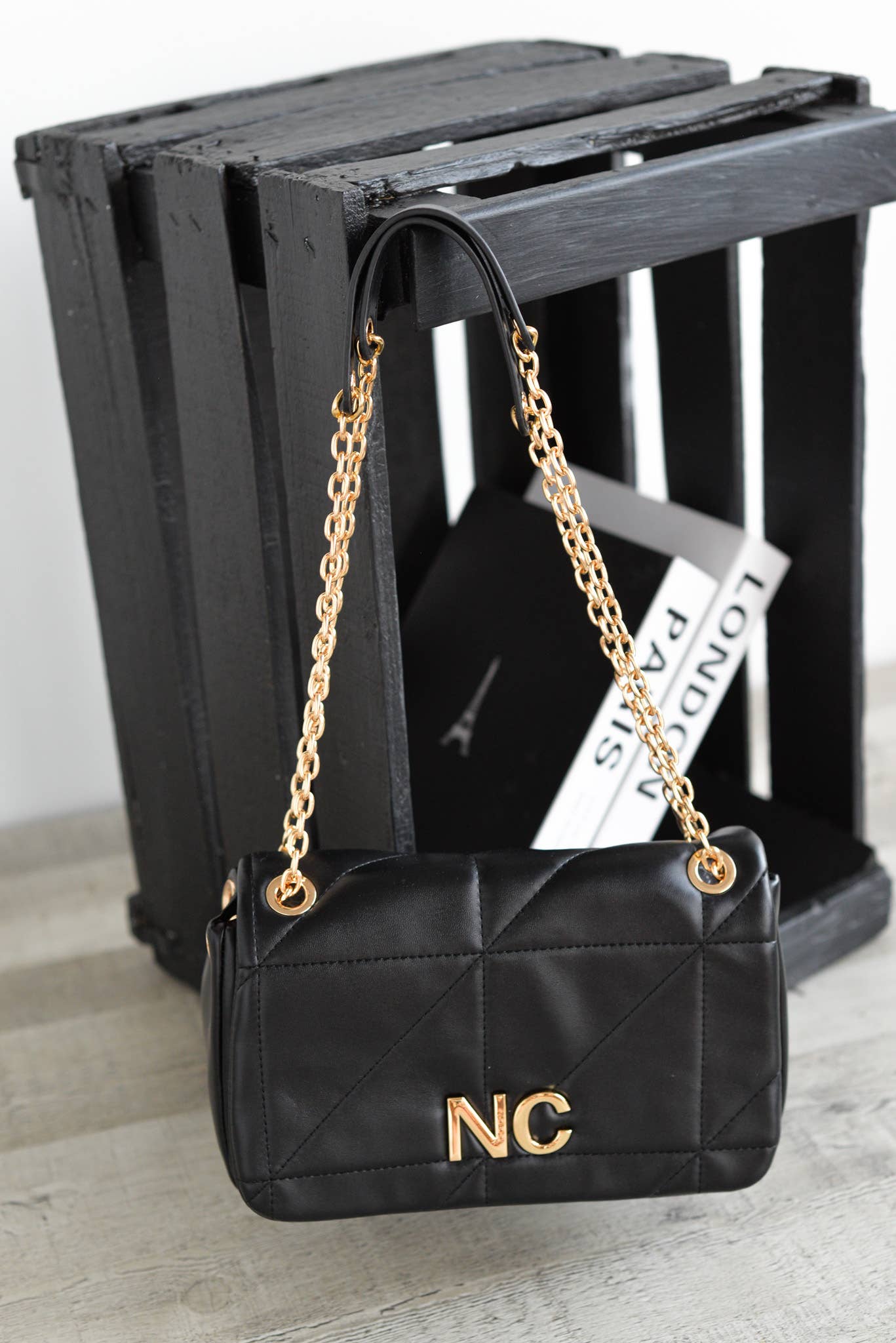 NOCO - Vente Sac porté épaule – femme - Sacoche Rabat Cuir Végétalien NC Cousu Noir3