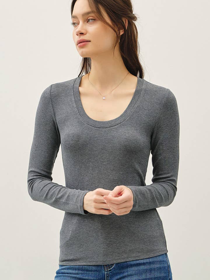 MODAL CLASSIC RIBBED U NECK LONGSLEEVE BASIC TOP for wholesale by Be Cool