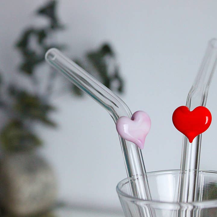 smoothie straw with glass heart, cocktail straw, Glass st... for wholesale by Adamodart
