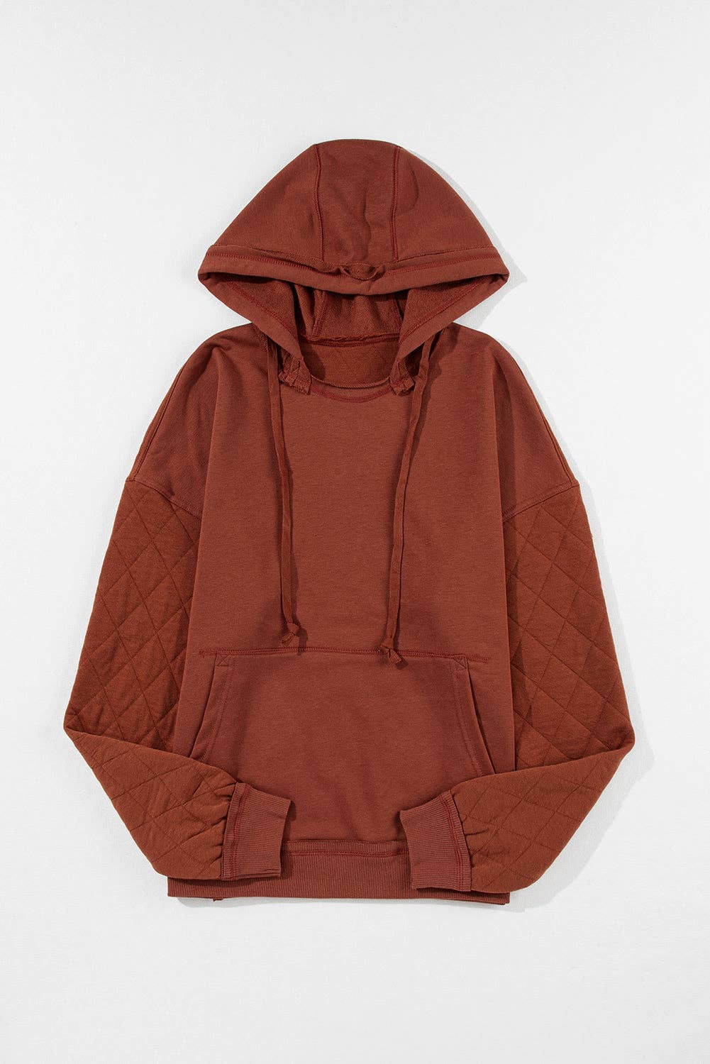 Suhkasana - Wholesale Hoodie - Women's - Chestnut Quilted Patchwork Exposed Seam Hoodie2